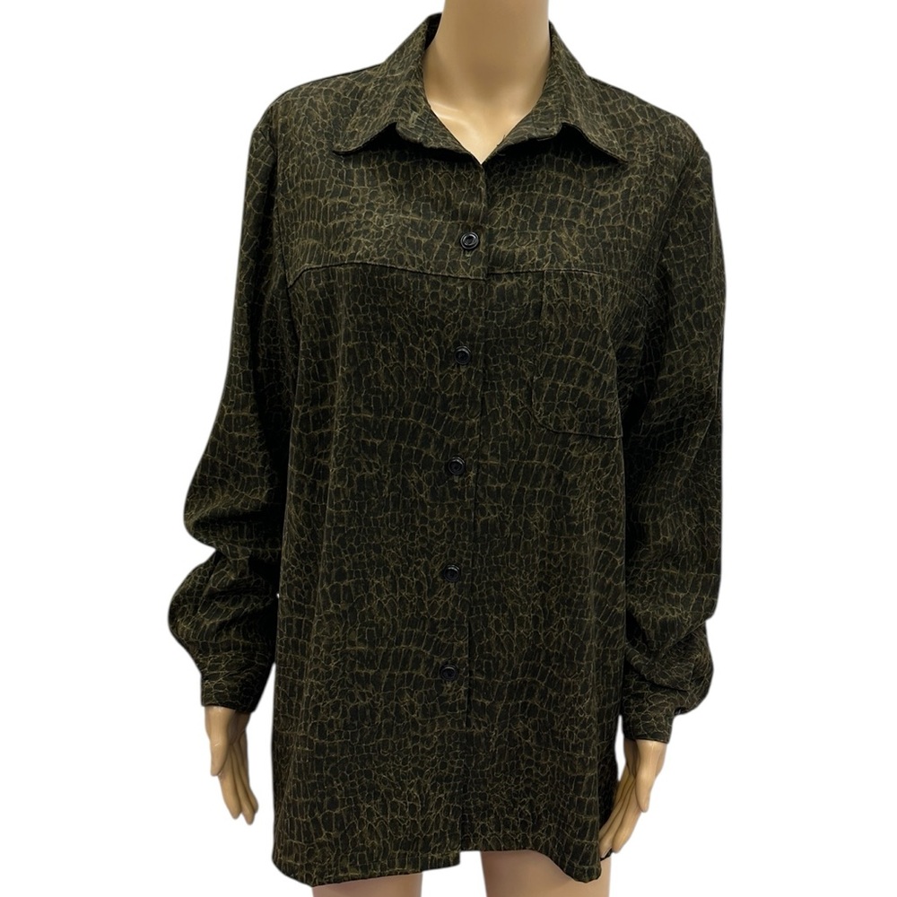 Vintage Reptile Print Sag Harbor Button Up Collared Shacket Shirt Jacket Size 14
